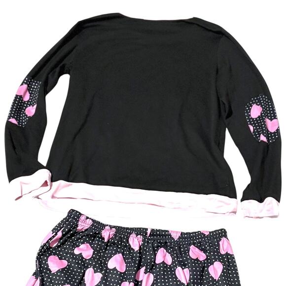 I Love Sleep Pajama Set - Long Sleeve Elbow Patch Top & Heart Dot Pants - Medium - Picture 9 of 16